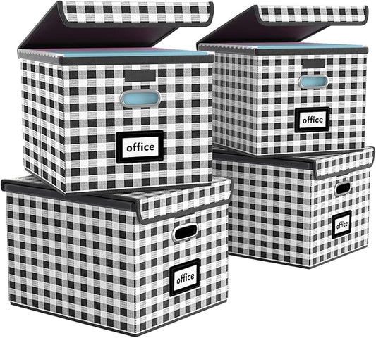 Huolewa Decorative File Organizer Boxes Office Document Storage with Lids, Linen File Storage Organizer Boxes, Universal Hanging Filing Organization Box for Letter/Legal Folder,Home File Storage Bins