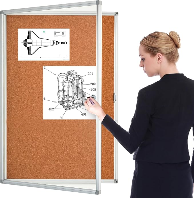 BIBOC EnclosedCork Bulletin Board 36x24 inch Lockable Cork Noticeboard Display Cases Tamperproof Notice Poster Memo Board with Class 1 Aluminum Frame (Cork, 24×36 inches)