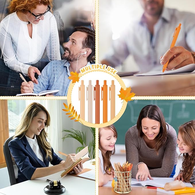 50 Pcs Ballpoint Pens Bulk Retractable Writing 1. 0 mm Black Ink Cute Pens Smooth Writing Color Fancy Gift for Teacher Student Employee Office School Home Baby Shower Supplies (Maple Color)