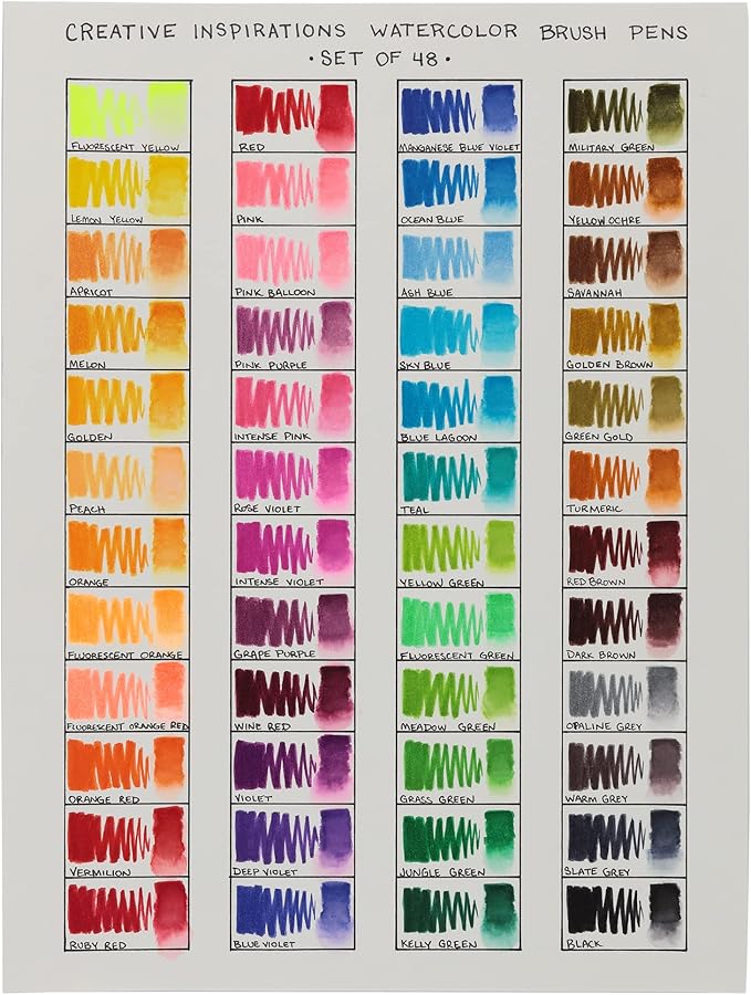 Creative Inspirations Watercolor Brush Pen Set - Water-Soluble Pens for Painting and Coloring - Set of 48 Assorted Colors