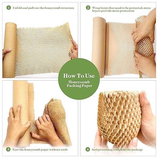 Honeycomb Packing Paper, 15" x 200' Honeycomb Cushioning Wrap Roll for Moving Shipping Packaging Gifts, Recyclable Honeycomb Paper Moving Supplies Bubble Paper Wrapping Protective Roll Khaki