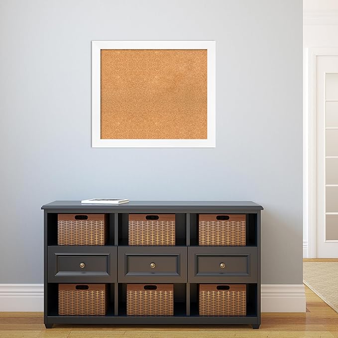 Amanti Art Natural Cork Board for Wall, 25x29 Vision Board with White Frame, Medium Corkboard Office Decor for Home Organization, Modern Corkboard Pinboard to Display Items for Home Organization in