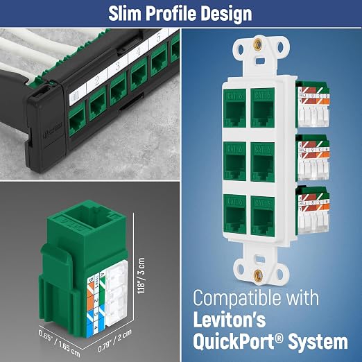 Everest 90° Angled RJ45 Cat6 Keystone Jacks 20-Pack in Green - Image 6