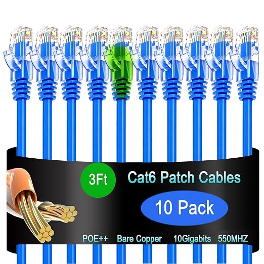 Cat6 Ethernet Cable 3 ft - 10G Network Patch Cable by Lysymixs