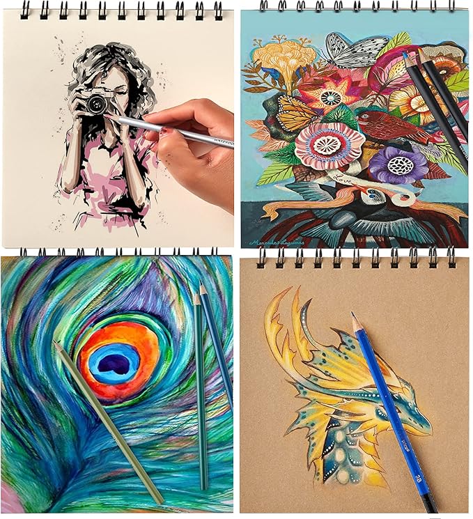 Prina 76 Pack Drawing Set Sketching Kit, Pro Art Supplies with 3-Color Sketchbook, Include Tutorial, Colored, Graphite, Charcoal, Watercolor & Metallic Pencil, for Artists Adults Teens Beginner