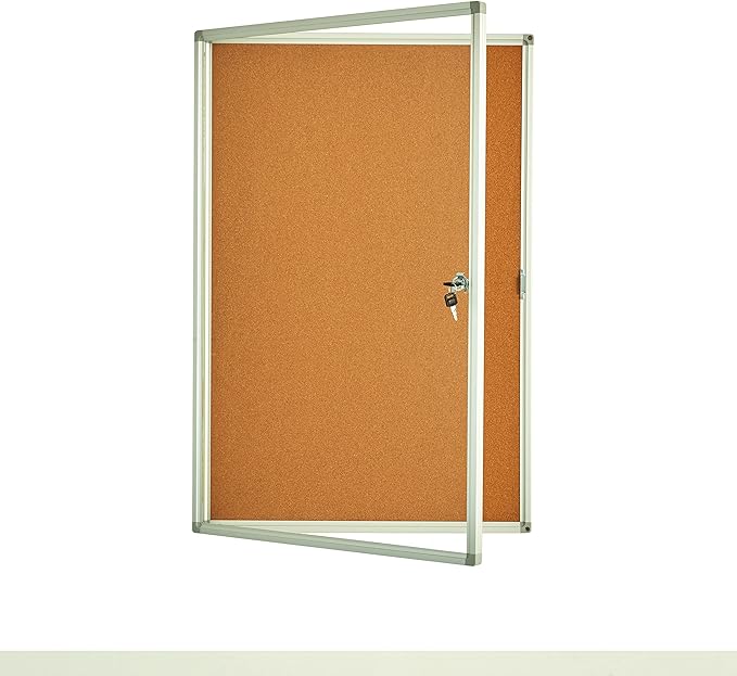 Lockable Display Case 24x36 - Enclosed Cork Bulletin Board with Locking Door, Wall Mounted Aluminum Notice Board for Office, School, Posters, Cards