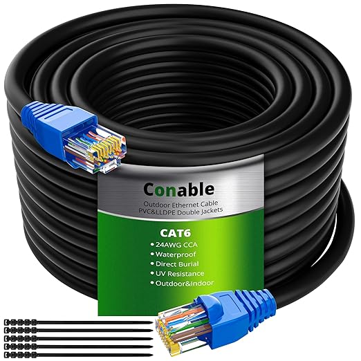 Cat6 Outdoor Ethernet Cable 35ft, Heavy Duty Double Jackets Internet Cord by Conable