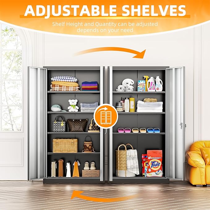 INTERGREAT Metal Storage Cabinet with Doors and Shelves,72" H Black Gray Steel Tool Locking Cabinet, Metal Storage Cabinet for Home Office, Warehouse, School