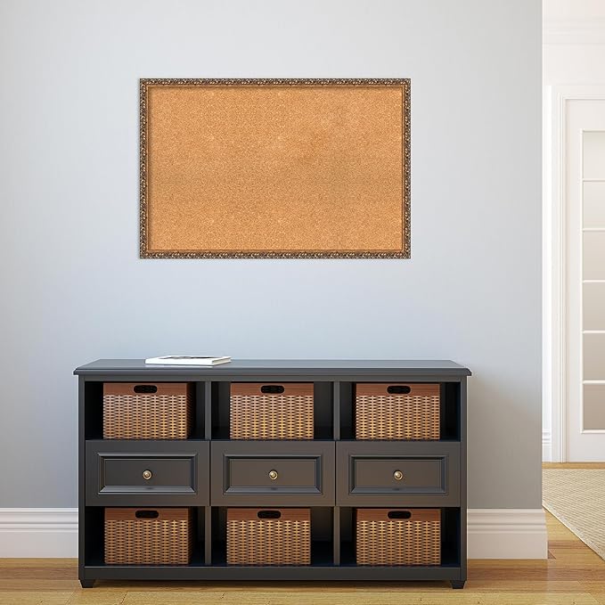 Amanti Art Natural Cork Board for Wall, 24x36 Vision Board with Bronze Frame, Large Corkboard Office Decor for Home Organization, Traditional Corkboard Pinboard to Display Items for Home Organization