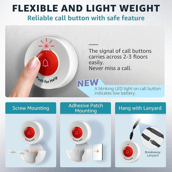 Caregiver Pager for Elderly Adults Nurse 6 Call Buttons for Elderly at Home - Image 4