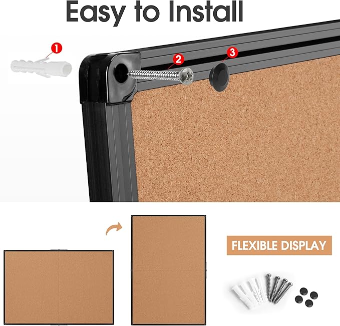 Board2by Extra Large Cork Bulletin Board 60" X 48", Foldable Notice Pin Board for Wall, Black Aluminum Framed 5'x4' Corkboard, Wall Mounted Noticeboard with 36 Push Pins for School, Home & Office