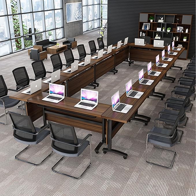 Folding Conference Table, Modern Large Conference Room Tables with Flip-Top Design, Foldable Conference Table Meeting Table with Wheels, Mobile Seminar Training Tables for Office Classroom (6, Walnut)