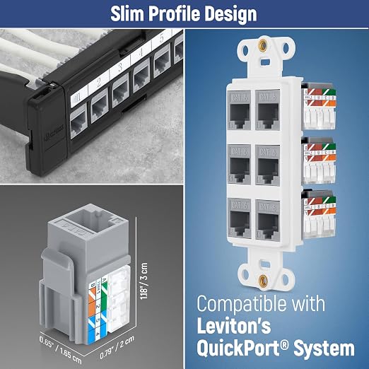 Everest 90° Angled RJ45 Cat6 Keystone Jacks 10-Pack in Gray - Image 6