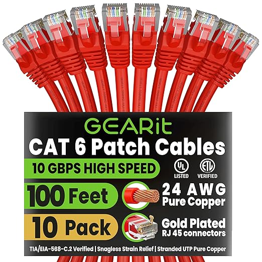 GEARit Cat 6 Ethernet Patch Cable 2 ft Red Cat6 Patch Cables 2ft Red/Ethernet by GEARit