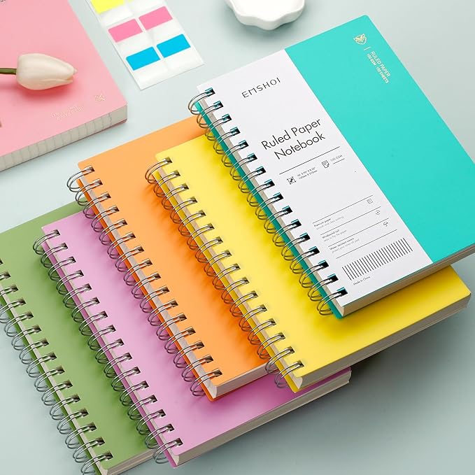 EMSHOI A5 Spiral Notebook College Ruled Lined Journal, Small 5.7" X 8.22", 300 Pages/150 Sheets, 100gsm Thick Paper, Waterproof Hardcover, for Office School Women Men Work Writing Notes-LightBlue