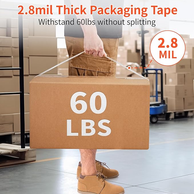 JARLINK 12 Rolls Clear Packing Tape with 2 Dispensers, Heavy Duty Packaging Tape Refills for Shipping Packaging Mailing, 2.8mil Thicker, 1.88 inches Wide, 55 Yards Per Roll, 660 Total Yards