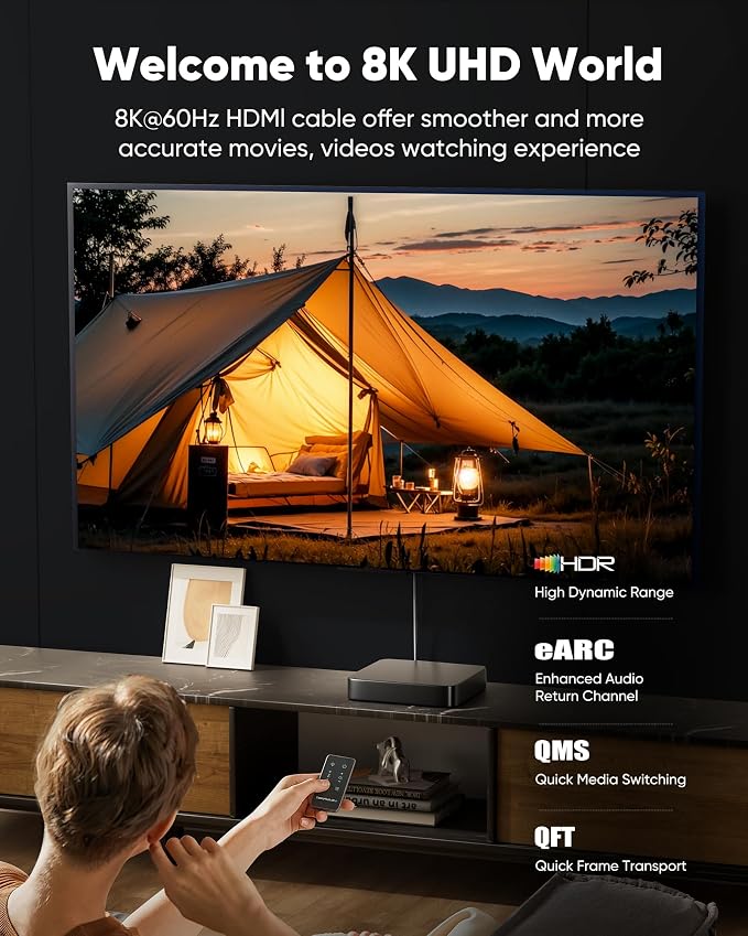 Capshi 50ft 8K 4K@120Hz HDMI Cable Long, Fiber Optic 48Gbps High Speed Cord - Image 2
