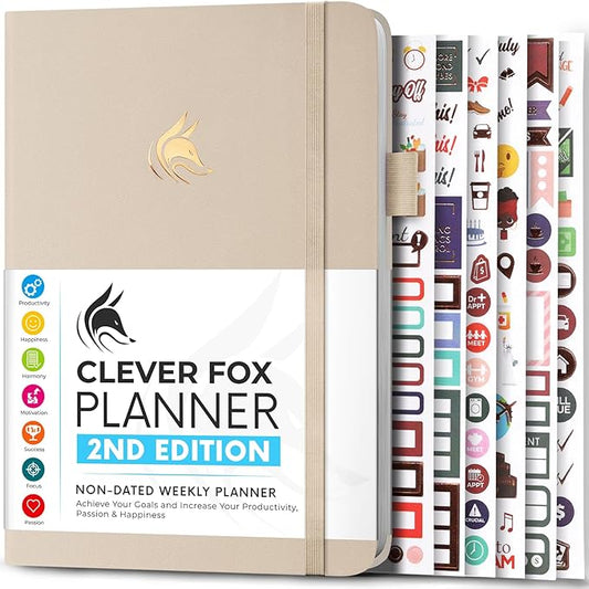 Clever Fox Planner 2nd Edition – Colorful Weekly & Monthly Goal Planner, Time Management & Productivity Organizer, Undated, A5 (Seashell)