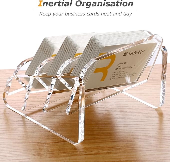 SANRUI Acrylic Business Card Holder for Desk, 3 Tier Clear Tilt Business Name Card Display Holders Stand Storage Organizer Fits 180 Business Cards (Horizontal, 3-Slot)