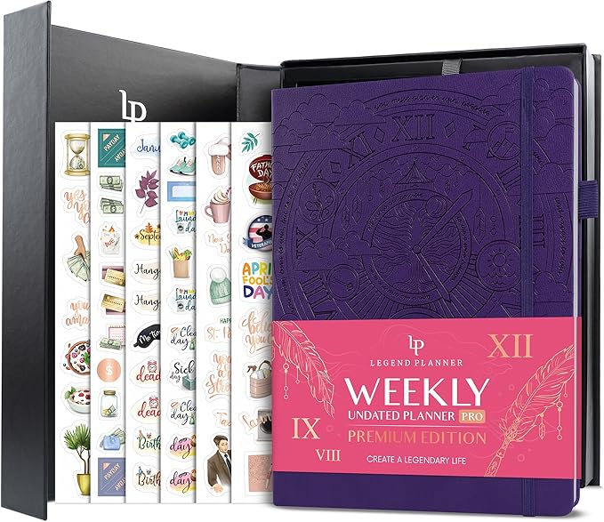 Legend Planner PRO Premium – Large Undated Weekly, Monthly & Budget Planner with Habit Tracker – Life Organizer for Time & Task Management, Goal Setting & Productivity – A4 size (Purple)