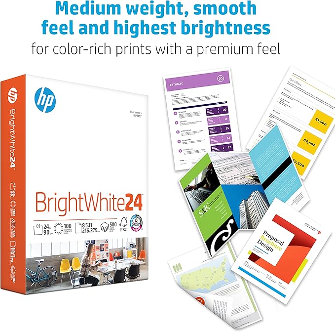 HP Papers | 8.5 x 11 Paper | BrightWhite 24 lb |1 Ream - 500 Sheets| 100 Bright | Made in USA - FSC Certified | 203000R