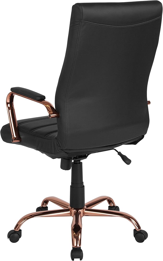 Flash Furniture Whitney High-Back Swivel LeatherSoft Desk Chair with Padded Seat and Armrests, Adjustable Height Padded Office Chair, Black/Rose Gold