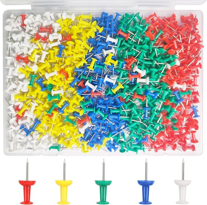 500 Pack Push Pins Tacks, Colored Map Push Pins, Plastic Head, Steel Point, Thumb Tacks for Cork Board, Bulletin Board, Map Pins, Photo Hanging Tacks at Homes, Schools and Offices