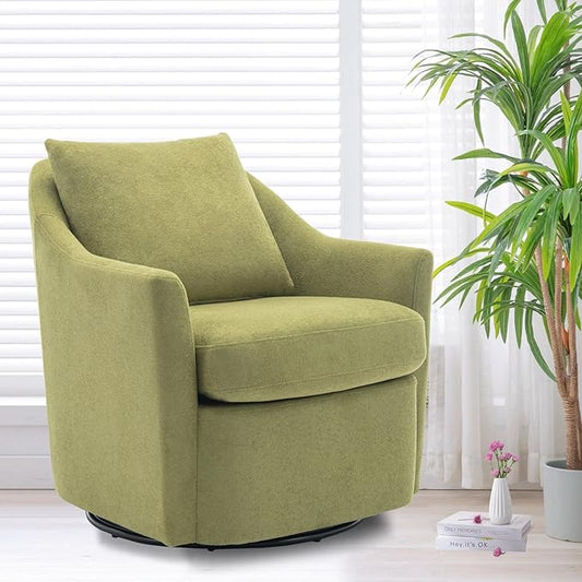 COLAMY Swivel Accent Chair, Living Room Chair Upholstered 360° Swivel Chair Modern Reading Armchair for Bedroom/Office/Nursery, Green