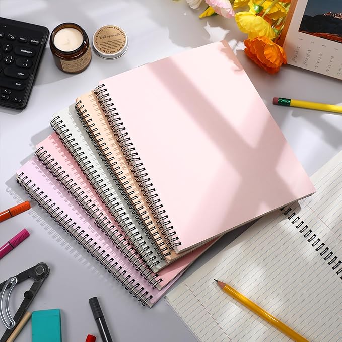 Glenmal 6 Pcs Spiral Notebook for Work A4 8.5 x 11'' College Ruled Spiral Journal Notebook Kraft Cover Ruled Paper, 120 Sheets 240 Pages for Office Study Supplies(Dreamy Colors)