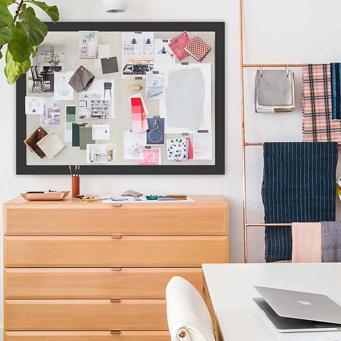 Cork Board Bulletin Board 18" x 24", 2-Pack Large Linen Corkboards with Frame for Walls, Cute Picture Display Pin Board Vision Board for Room School Office Bedroom 40 Pushpins Vintage Black