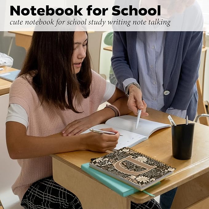 Initial D Personalized Journal Notebook, Boho Floral Journaling Notebooks for Women Girls, Costom Monogrammed Gifts for Women Mom Girls Friends, Letter Spiral Notebook, 5.5x8.3