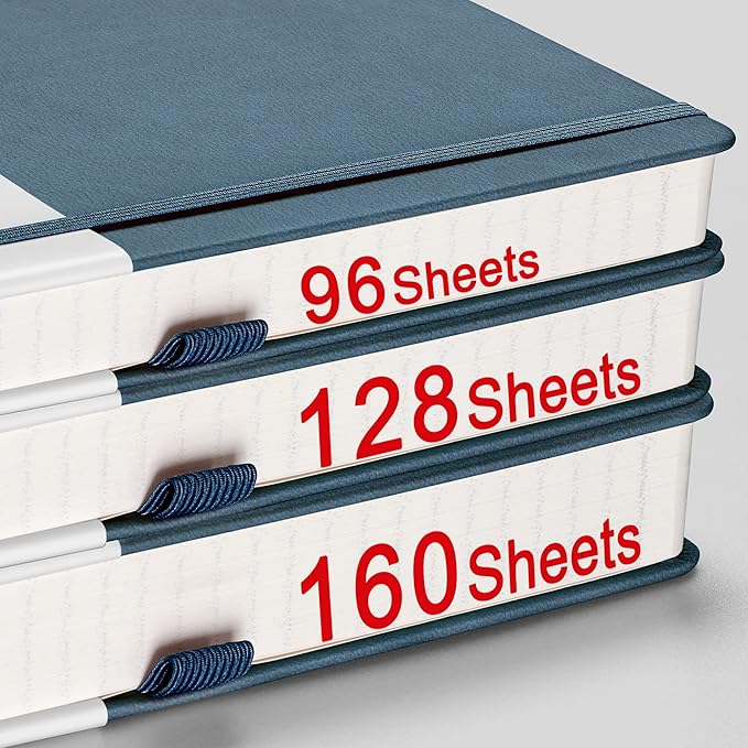 AHGXG Graph Paper Notebook - 320 Pages Grid Notebook Thick Journal A5, 100gsm Thick Graph Paper, Leather Hardcover, Inner Pocket,5.75'' × 8.38''- GrayBlue
