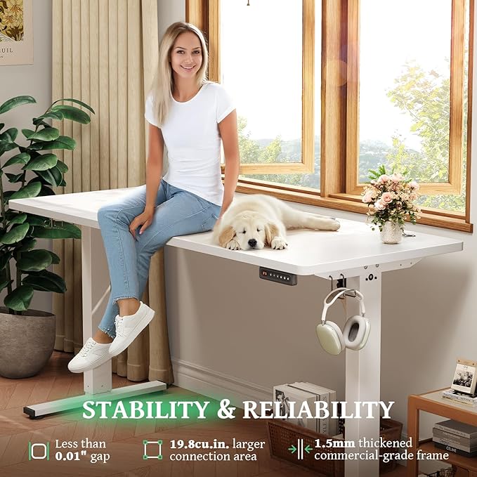 SIAGO Electric Standing Desk Adjustable - 48 x 24 Inch Sit Stand up Desk with Cable Management - 3 Memory Preset Adjustable Height Table