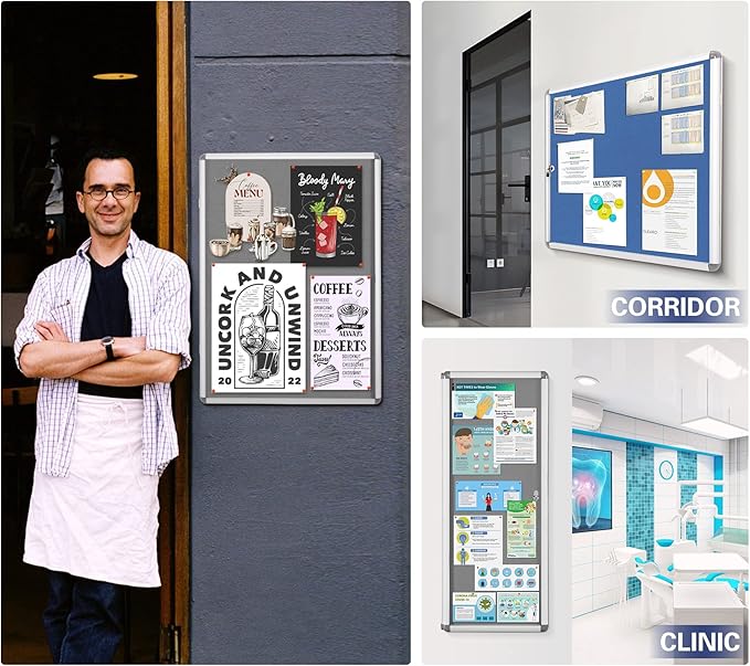 SWANCROWN Enclosed Bulletin Boards Protective Information Case Locking Display Cabinet for Office School,Resin Glass Door,38x28 inches(9xA4)