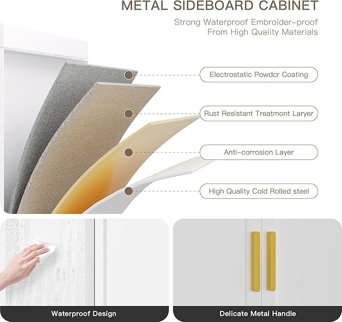 Metal Storage Cabinet with 2 Barn Doors,Farmhouse Sideboard Buffet Cabinet,Pantry Storage Cabinets with Drawers and Shelves, Coffee Bar for Kitchen, Dining Room,Living Room,White TV Stand