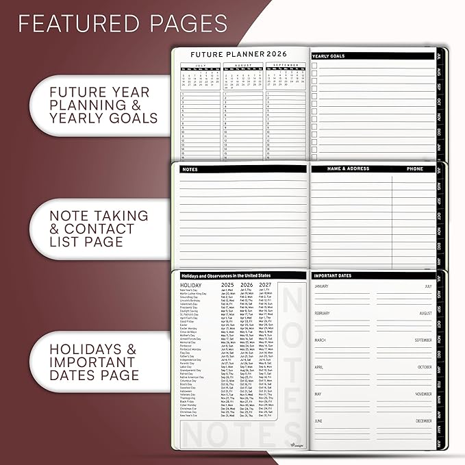 Ensight 2025-2026 HARDCOVER Leather Planner Weekly & Monthly - 6.5x8.5 Inches - Academic Planner Business Personal or Student - Pen Holder, Thick Paper, July 2025 - June 2026 (Red)