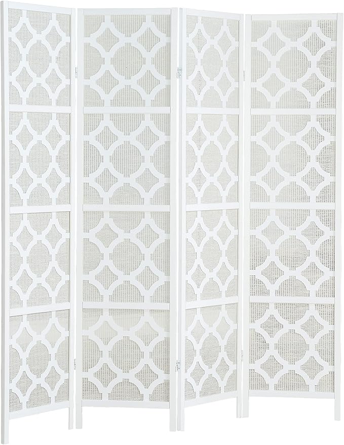 NicBex Room Divider 4 Panel Room Dividers with Quarterfoil Diamond Design Partition Room Dividers and Folding Privacy Screens Wall Divider for Home, Room Separation,69.28"W x 17.32"D x 70.31"H, White