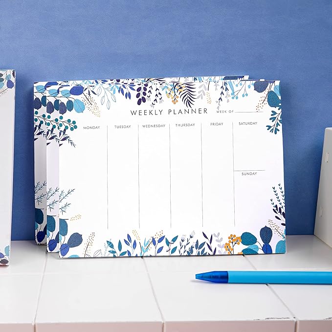 3 Pack Weekly Planner Notepad Tear Off 52 Undated Weekly Calendar Sheets To Do List Notepad Desk Planner Planning Pads Productivity Tracker for Work Goals Notes Schedule Ideas, Blue