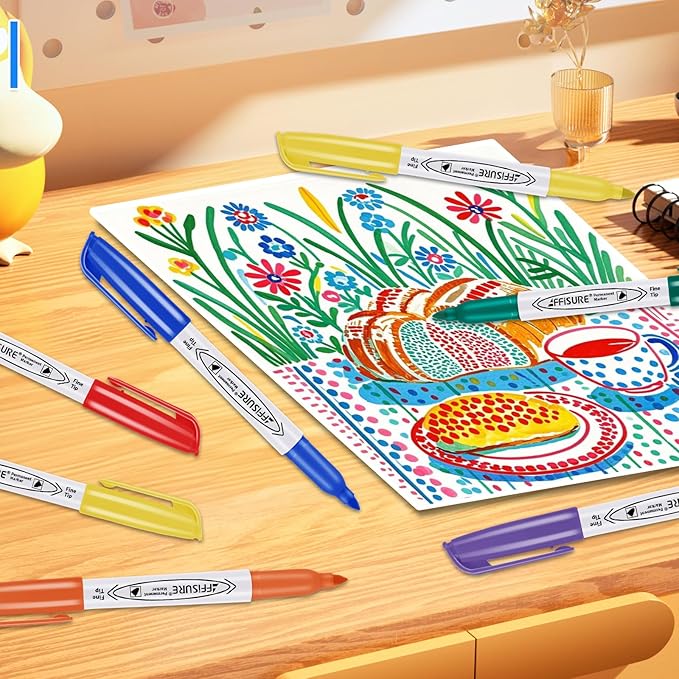 48 Colors Permanent Markers, Assorted Colors Vibrant Markers, Fine Point，Works on Wood, Plastic, Metal, and More, for Adults, Artist, Teacher, Kids, 48 Pack