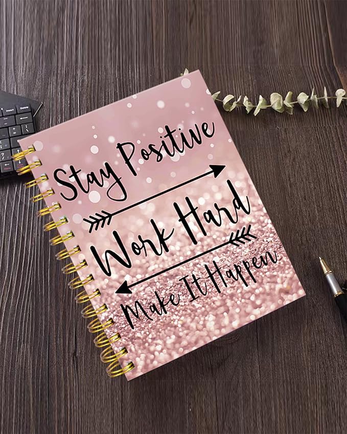 iampanda Spiral Journal Notebook,Strong TwinWire Binding with Premium Paper for Girl Women,Rose Gold and Silver Glitter Design 60 Sheets A5 College Ruled NotebookJournal,Perfect for School Office