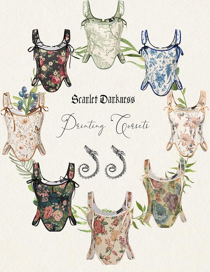 SCARLET DARKNESS Bustier Tops for Women Renaissance Floral Lace Up Bodyshaper - Image 7