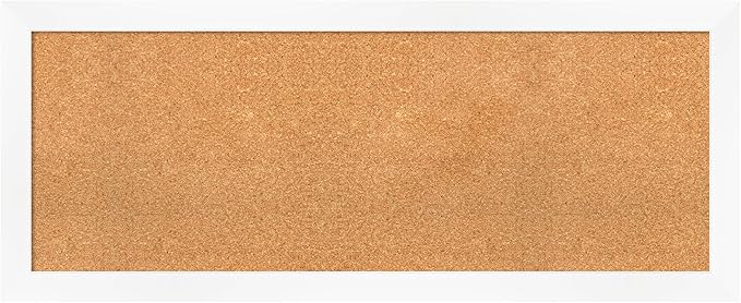 Amanti Art Natural Cork Board for Wall, 19x47 Vision Board with White Frame, Oversize Corkboard Office Decor for Home Organization, Modern Corkboard Pinboard to Display Items for Home Organization in