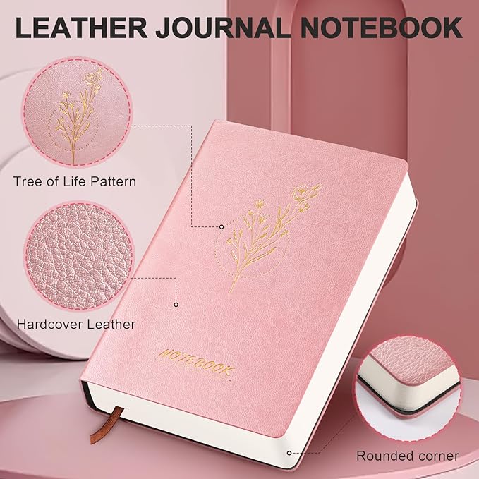 Aesthetic Lined Journal Notebook for Women,300 Pages Softcover Leather Lined Journal Notebook,300 Pages Daily Journal, College Ruled Notebook for Work School, Note Taking 5.75'' X 8.38'' Pink
