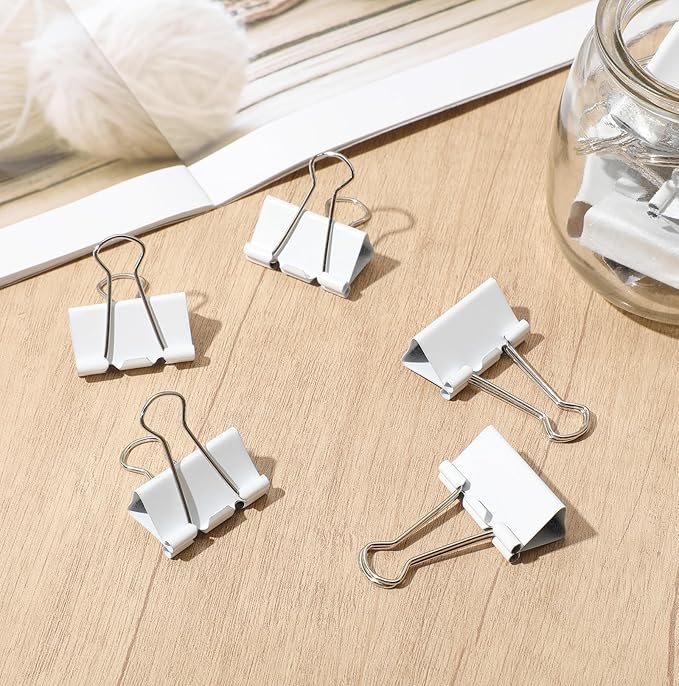Jetec 200 Pcs 1.25in/32mm White Metal Binder Clips Bulk Medium Reusable Fold Back Binder Clips Paper Clamps Spring Steel Sturdy for Home School Office Supplies