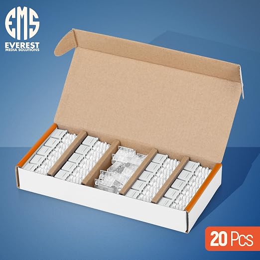 Everest 90° Angled RJ45 Cat6A Keystone Jacks 10-Pack in White - Image 2