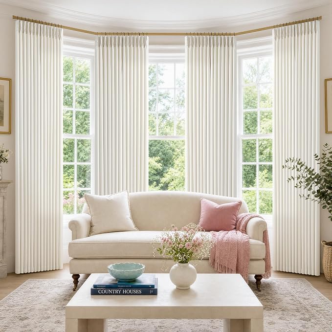 Pinch Pleated Natural Linen Sheer Living Room Curtains 100 Inches Long 4 Panels by Twodrapes