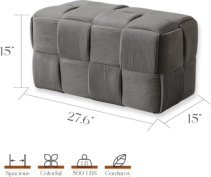 Ottoman Foot Rest Soft and Comfortable Ottoman Square Corduroy Woven Design Sofa Stool (Grey-L)
