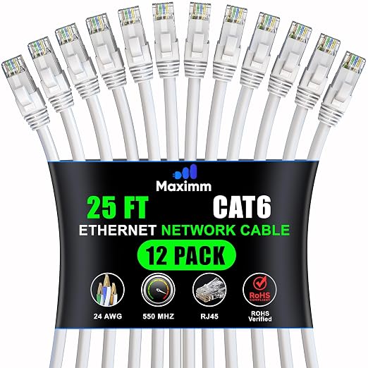 Maximm Cat 6 Ethernet Cable 25 Ft, Cat6 Cable, LAN Cable, Internet Cable by MaximmCable