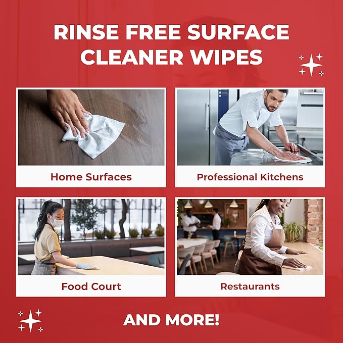 HandyClean Rinse-Free Food Contact Sanitizing Wipes Canister, Multi Surface Cleaning Wipes Cleaning Supplies for Kitchen and Professional Setting 6-Pack (120 Wipes Each)