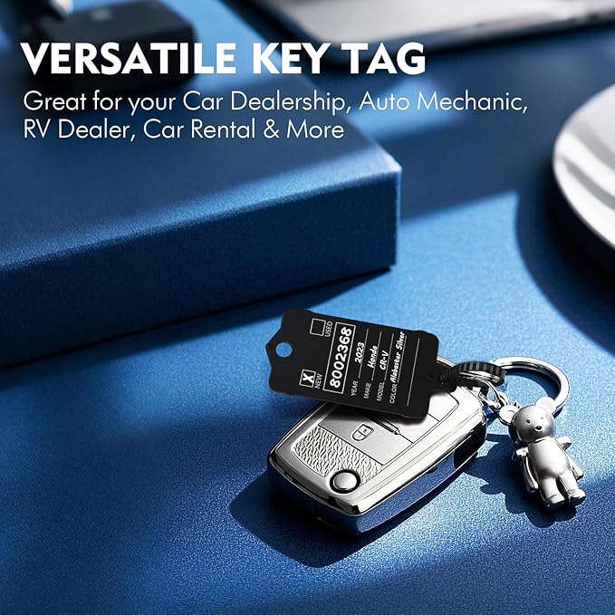 100 Car Key Tags with Labels Plastic Car Dealership Key Tags Self Locking Automotive Identifiers Blank Shop Labels with One Pen (Black)